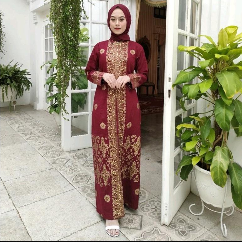 COUPLE GAMIS & KEMEJA PRIA LIST BATIK SONGKET MEWAH PALEMBANG  ASLI PALEMBANG BY GALLERY SRIWIJAYA