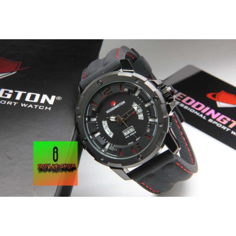 JAM TANGAN PRIA COWOK REDDINGTON ORIGINAL ASLI TALI RUBBER TALI KULIT WARNA MERAH