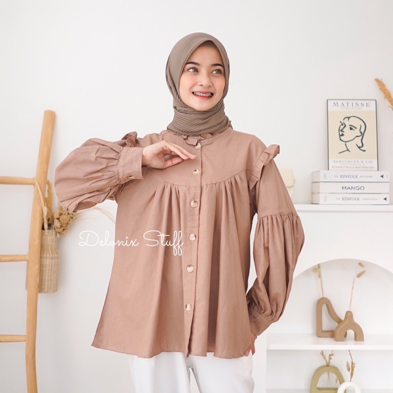 Delvina ruffle linen shirt