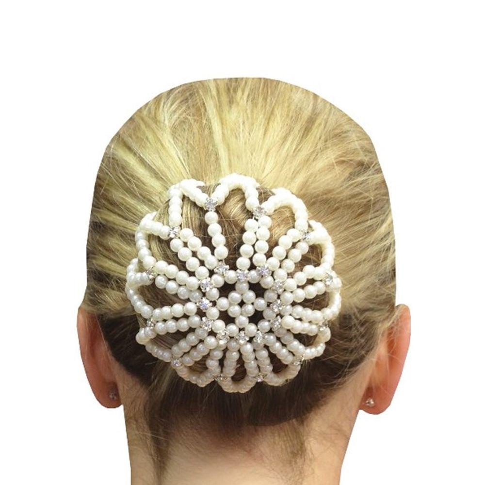 Rebuy Mutiara Jaring Rambut Wanita Fashion Crochet Balle Dancing Snood Handmade Hair Bun