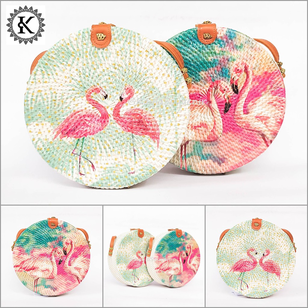 

Tas Rotan Decoupage Flamingo - Kain Etnik