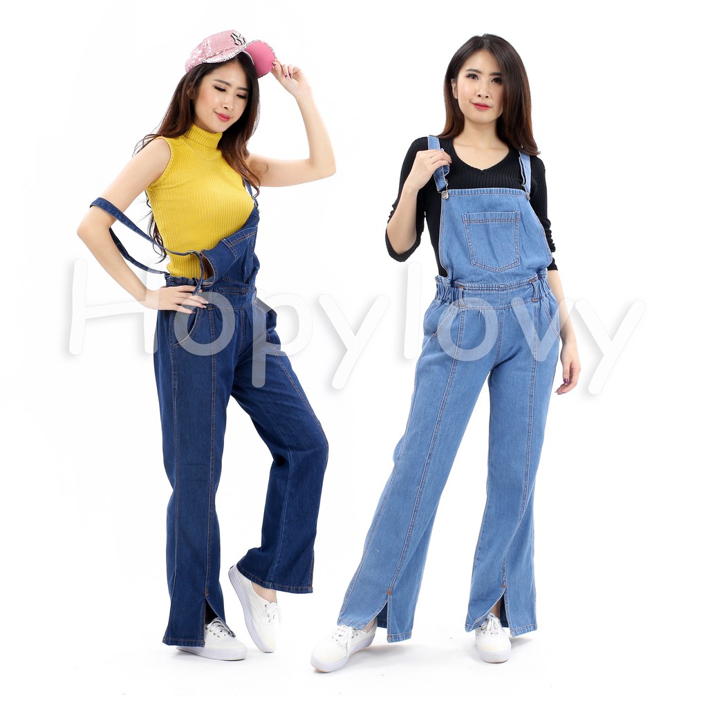 HOPYLOVY - Overall Jeans Washed Wanita Zipper Yurisa