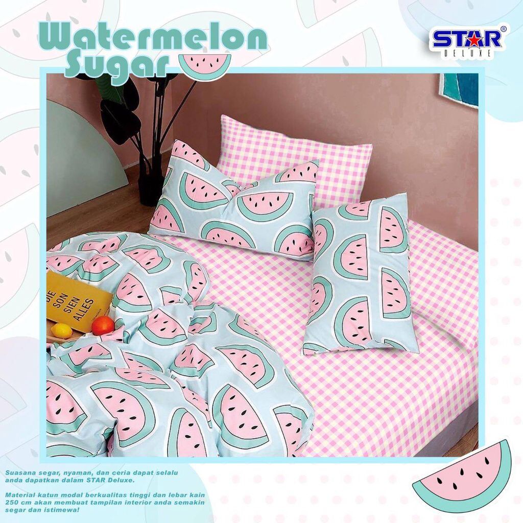 Bahan kain sprei meteran katun lokal CVC Star motif buah semangka Watermelon Sugar untuk anak