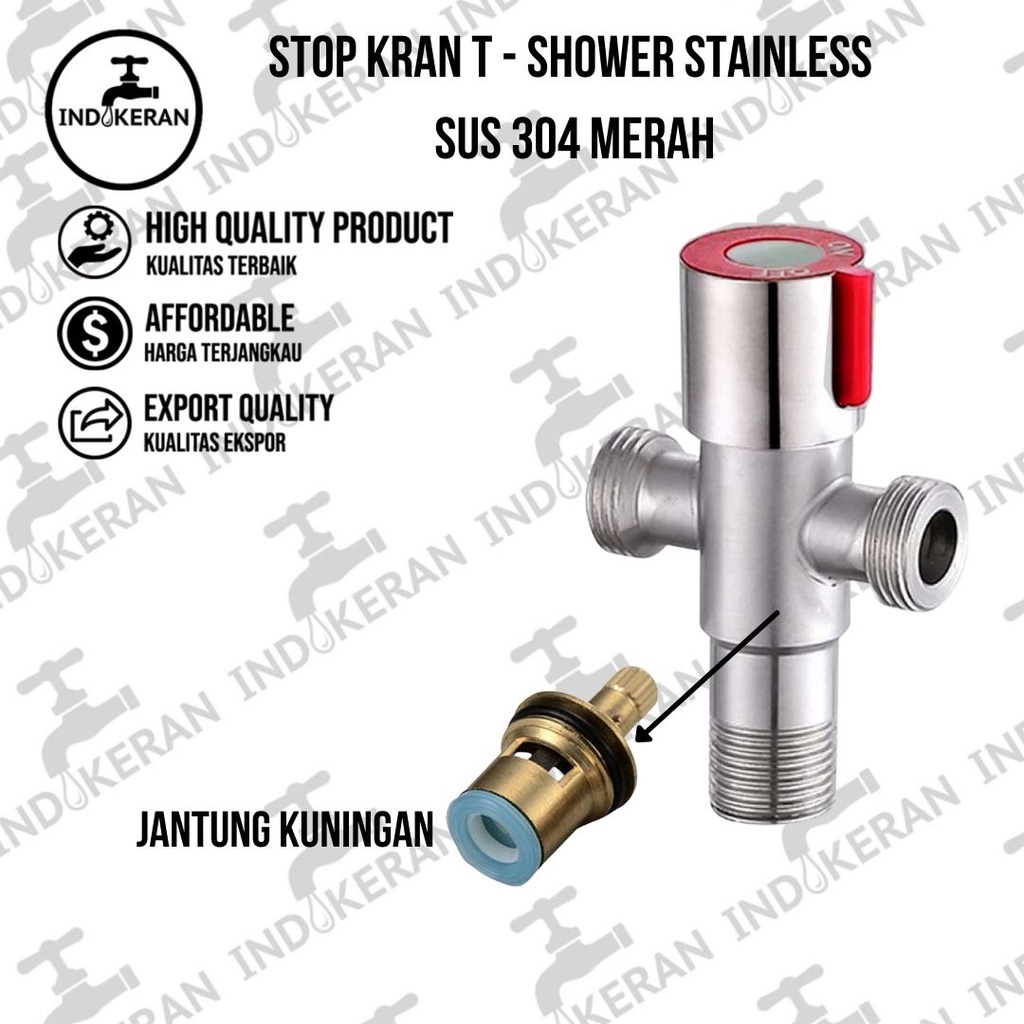 INDOKERAN - Stop Kran Shower T Stainless Merah - 1/2 Inch