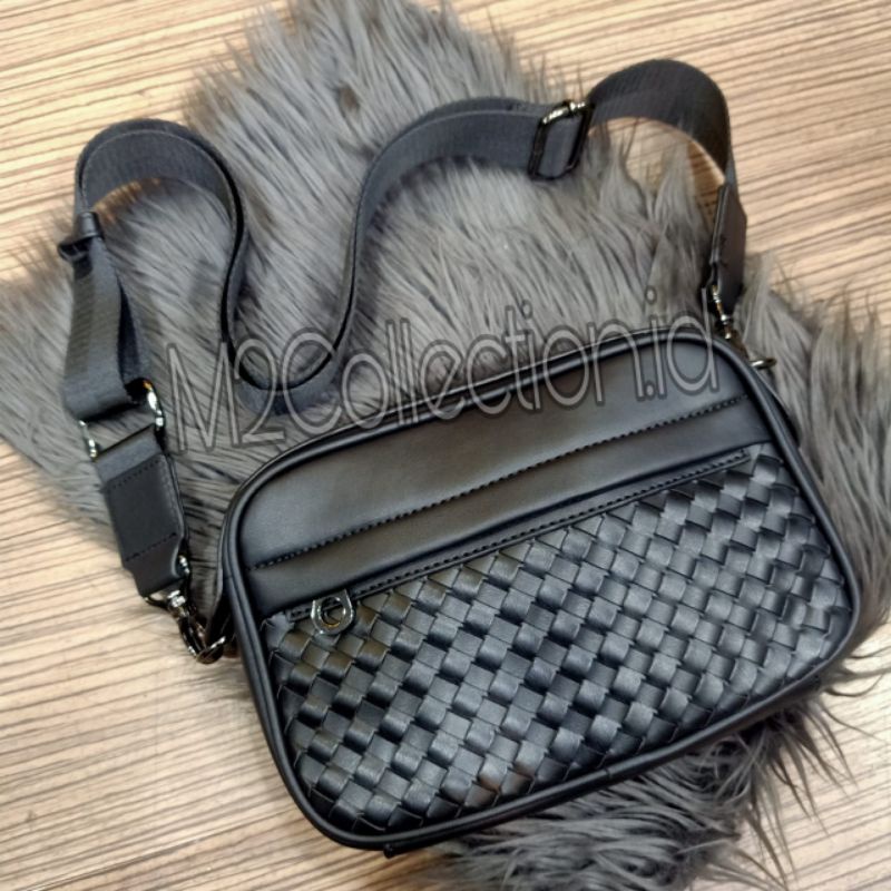 tas selempang botega kulit rajut anyam slingbag import