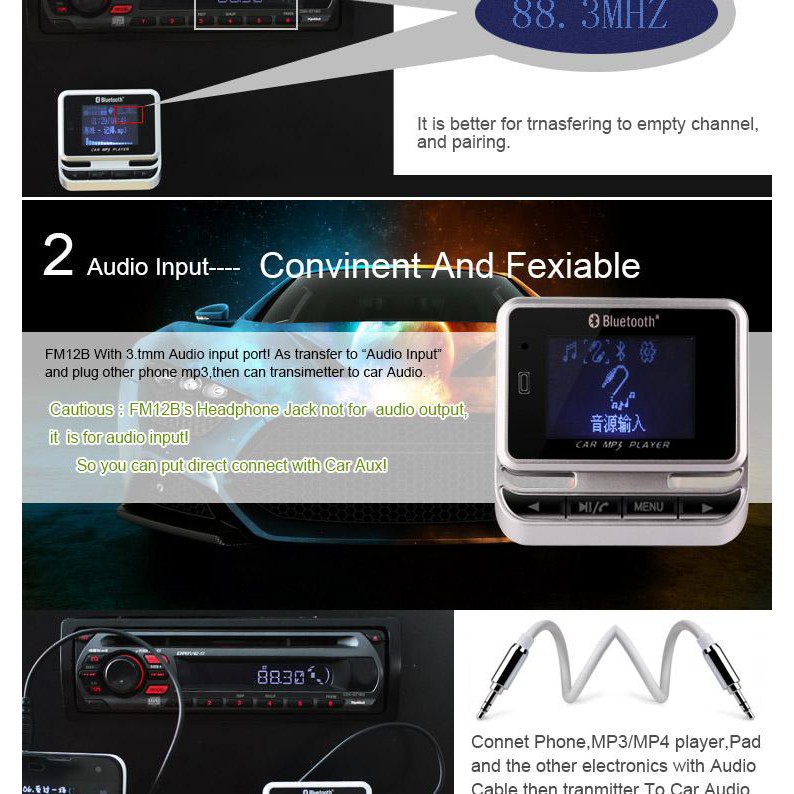 FM12B Handfree Wireless Car Bluetooth Kit 1.4 Inch LCD Charger Dual USB Port MP3 Player