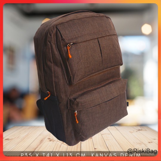 Spesial COD Semarang Terbaru Tas ransel Pria wanita kain / bahan kanvas denim terdapat 5 warna muat 