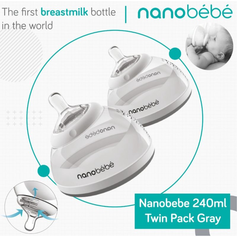 NANOBEBE - NANOBEBE 150ML TWIN PACK GREY - BOTOL SUSU BREAST MILK BABY BOTTLE