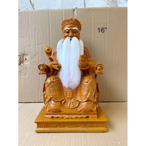 patung dewa bumi dan rejeki hok tek cen sin full kayu 16 inch
