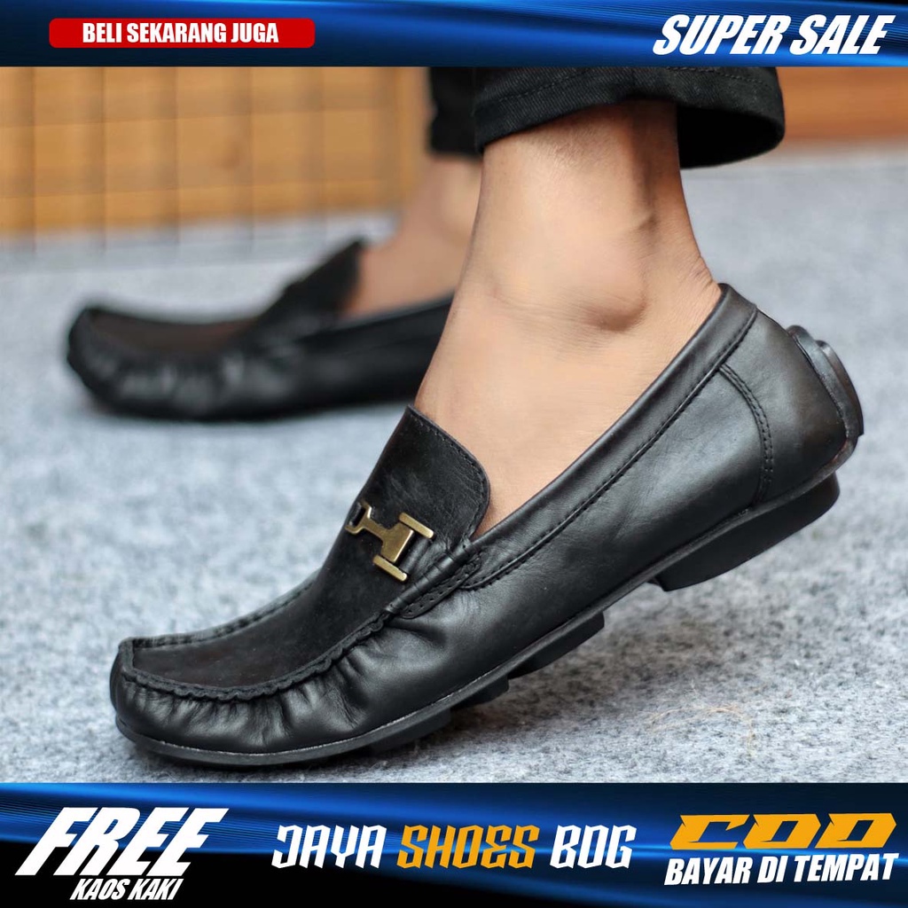 GAVI Sepatu Kasual Slip On Pria Kulit Asli Trendy Kekinian Pantofel Kerja Kantor Murah Anti Slip