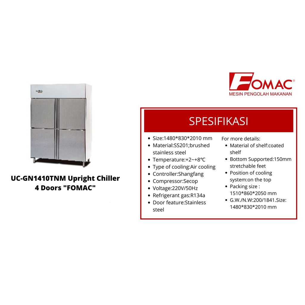 Freezer 4 Pintu FOMAC UC-GN1410TNM / Kulkas Freezer Upright 4 Doors Chiller - Lemari Pendingin Freser Frezer FOMAC