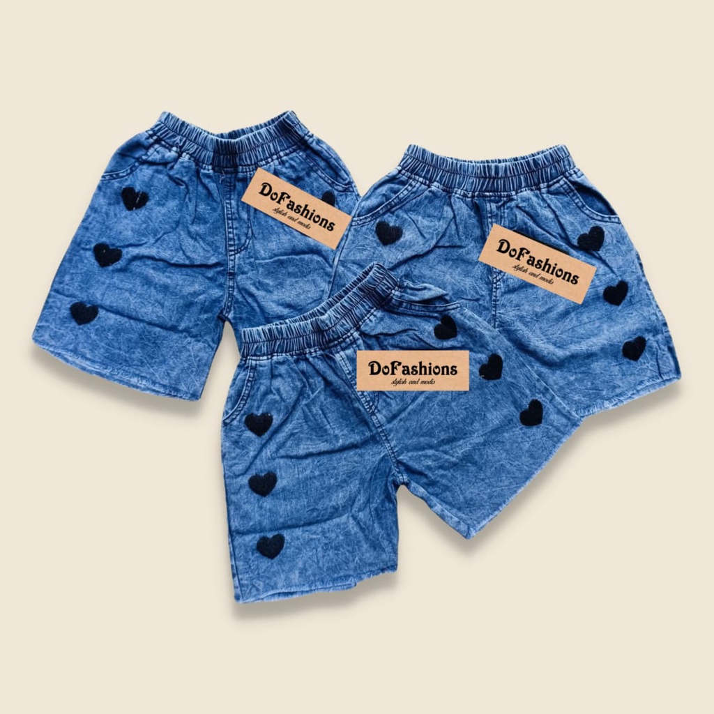 HOTPANTS Jeans Anak Snow Wash 7-13 Tahun- Celana Pendek Jeans Motif Love