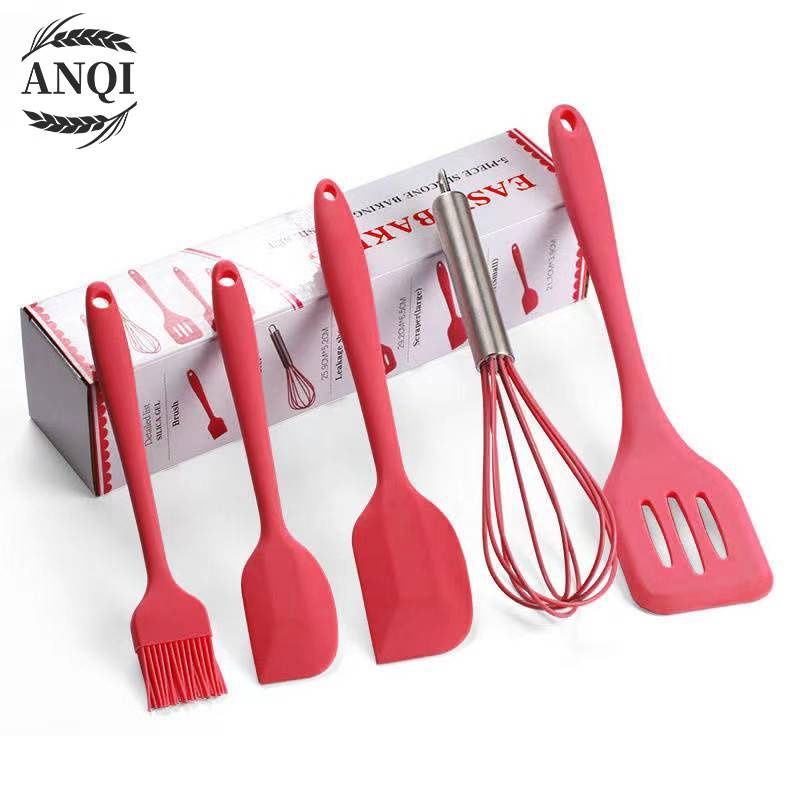 ANQI 1888 Set Spatula Peralatan Masak Sutil Silikon Non Stick Cooking Tools Isi 5 Pcs / VS