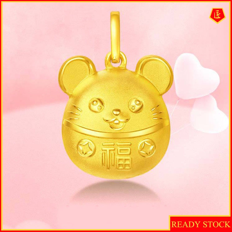 [Ready Stock]Fashion Personality Mouse Gold Plated Ball Pendant Cute Animal Necklace