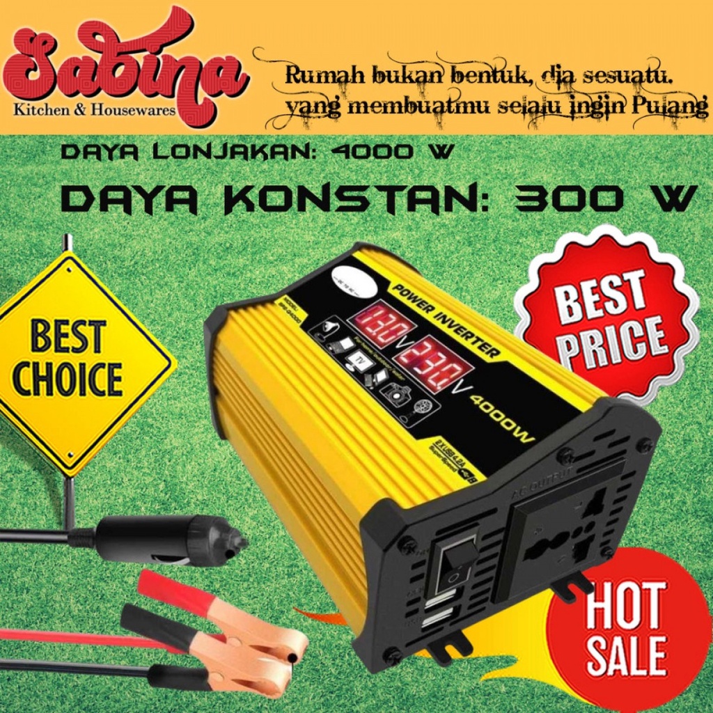 Power Inverter Mobil Portable Pengubah Arus DC 12V to AC 220V 4000W