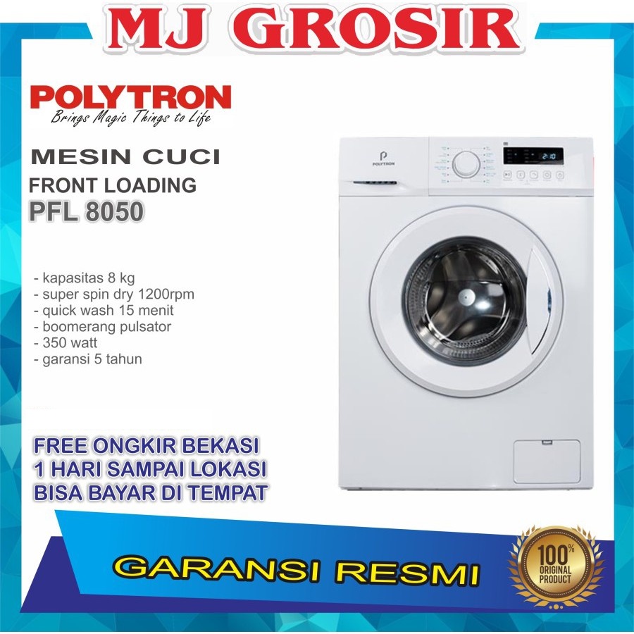 MESIN CUCI FRONT LOADING POLYTRON PFL 8050 8KG PFL8050 8 KG 1 TABUNG