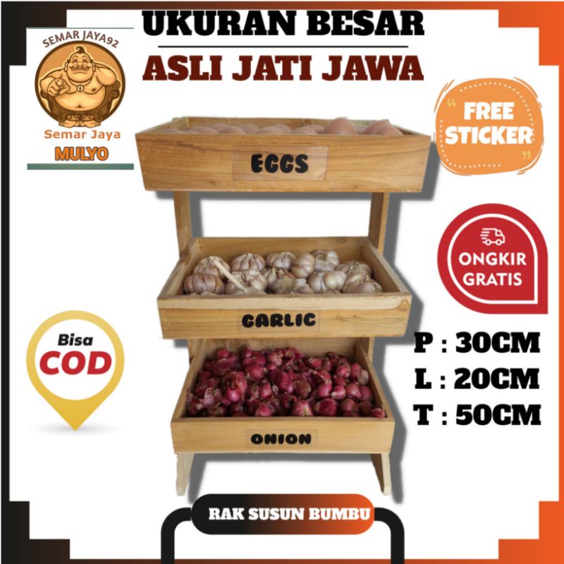 DISKON RAK/TEMPAT/BUMBU BAWANG SUSUN DAPUR SERBAGUNA UKURAN BESAR DARI KAYU JATI JAWA ASLI