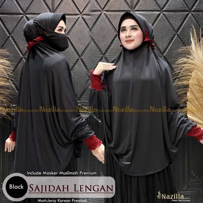 ORI NAZILLA jilbab hijab kerudung lengan instan jumbo syari jersey SAJIDAH