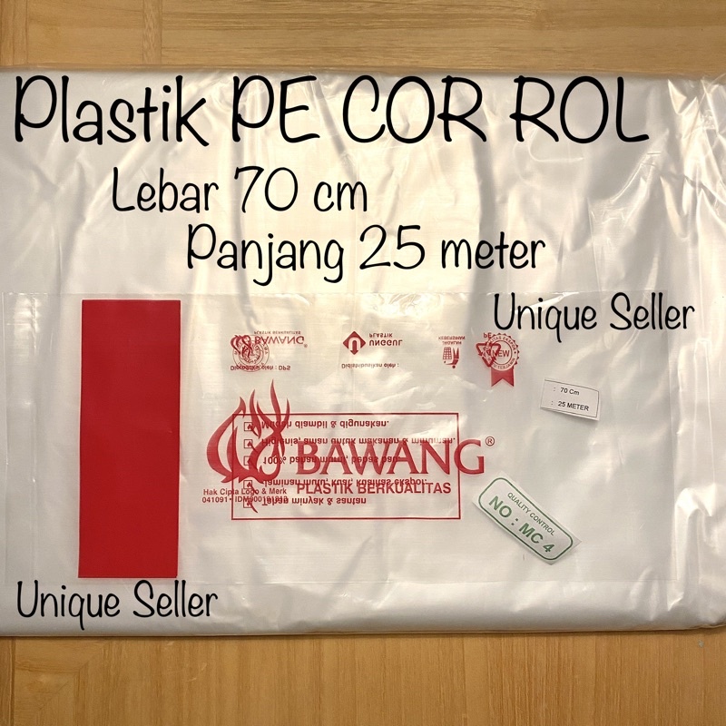 Plastik PE COR ROLL Double Layer Lebar 70cm Tebal 30 Mikron Panjang 25 Meter merk BAWANG / Plastik PE Roll Lebar 70cm Merk BAWANG / Plastik Cor Rol 70 cm panjang 25 meter