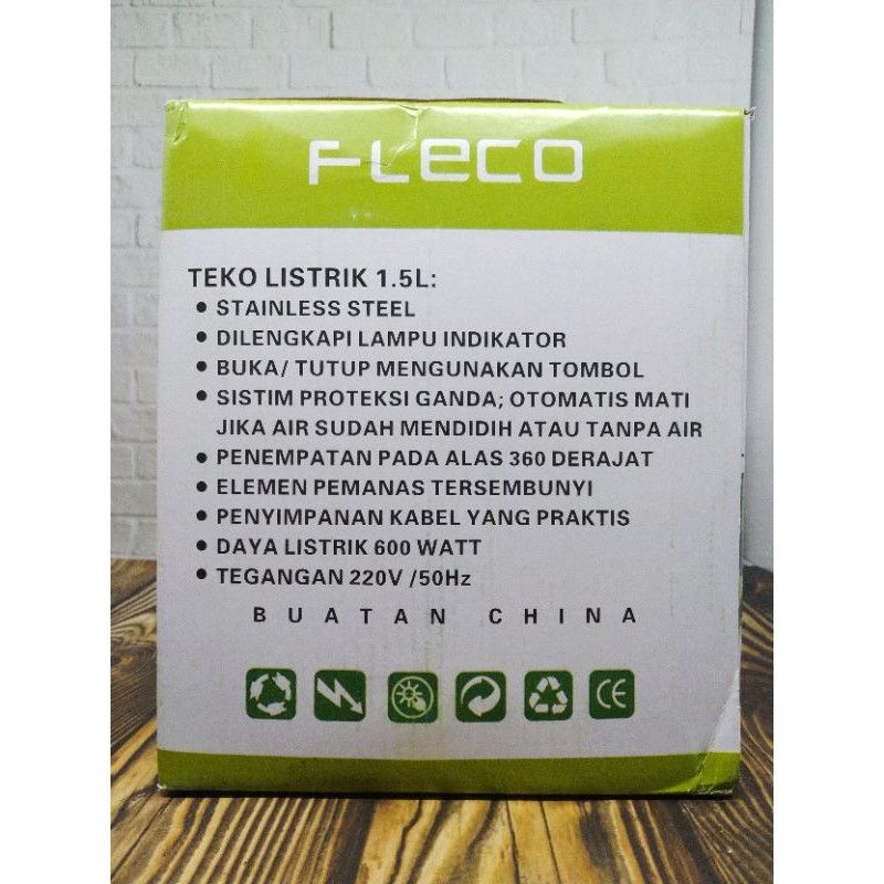 Fleco Teko Listrik 1.5 Liter 600 Watt Stainless Steel Pemanas Air Serbaguna Sistem Proteksi Ganda Masti Otomatis Jika Air Sudah Mendidih