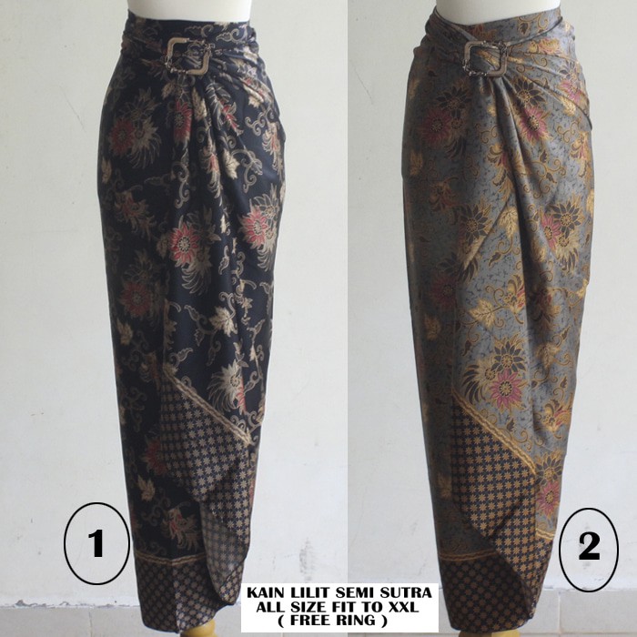 Rok Lilit /  Kain Lilit Bawahan Kebaya Motif Azalea Hitam dan Grey.