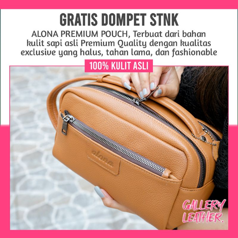 Pouch Wanita Kulit Asli Tas Tangan Handbag Alona Pouch Bag Wanita Branded Cluth Bahan Kulit Sapi Asl