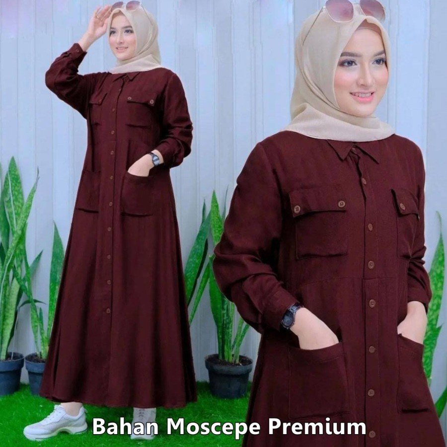 Pocket Poppy Maxy Gamis Dress Baju Wanita Muslim Syari Maxi Busui Kerja Kantor Casual Daily Kuliah H