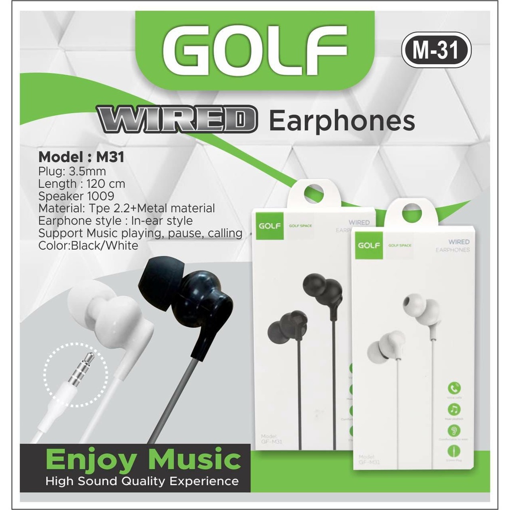 HANDSFREE GOLF PRO GF-M31 / EARPHONE / HEADSET SuperBass Earphone sultan