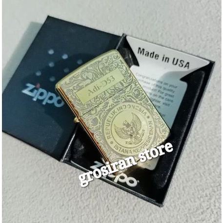 zippo istana presiden batik gold custom logo nama grafir kado souvenir
