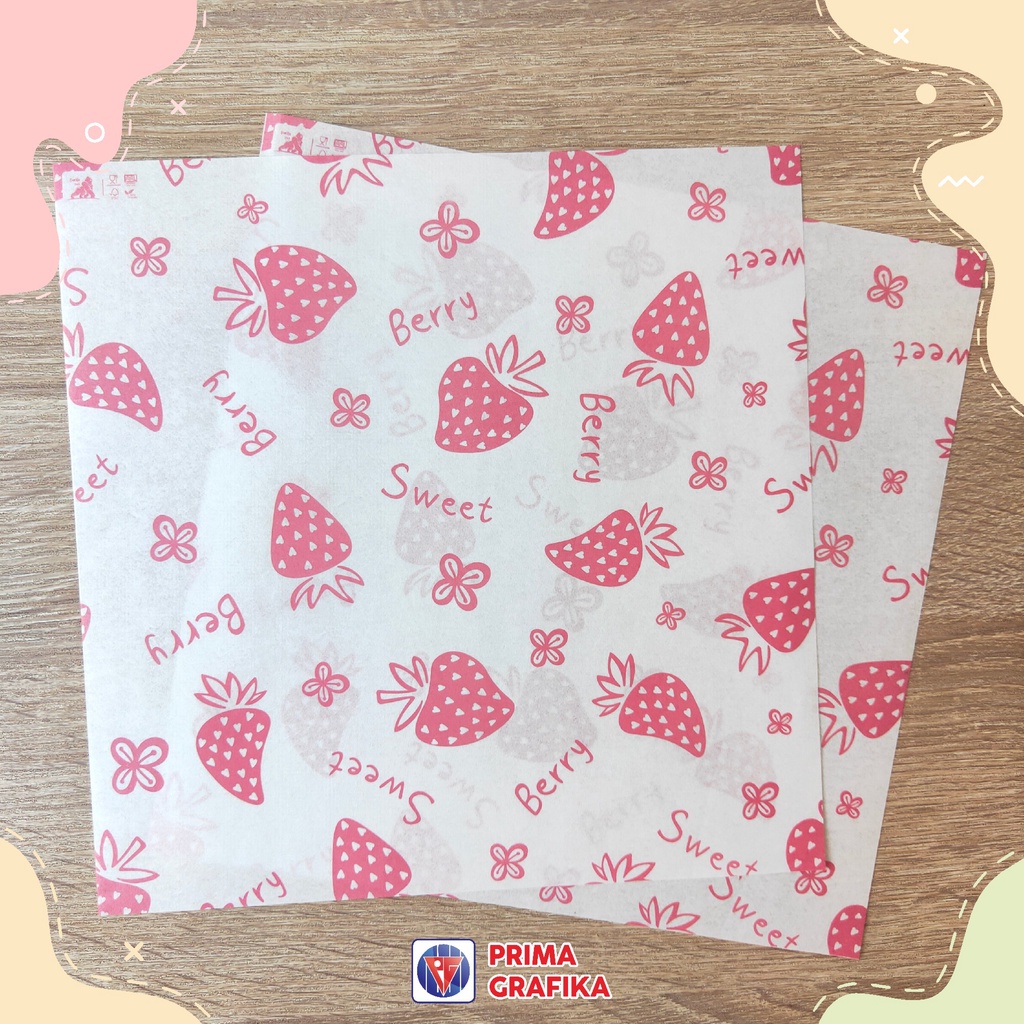 

Kertas Roti Motif Strawberry 20x20 Foodgrade - Wrappingpaper/Kertas Bungkus/Kertas Alas Gorilla Pack
