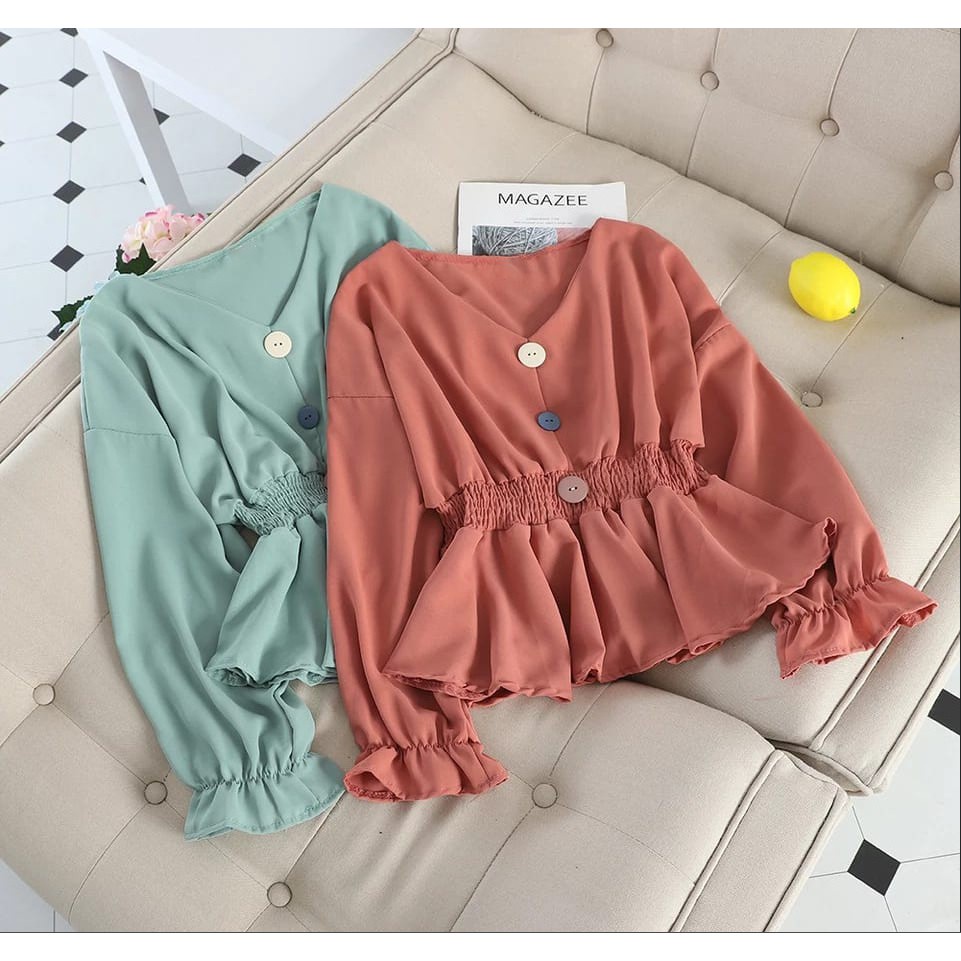 BEFAST - ZEC Blouse RAENY / Blouse Magazee / Blouse Wanita Casual / Blouse Lengan Panjang / Blouse Pinggang Karet Terlaris / Atasan OOTD Wanita ke Acara Formal