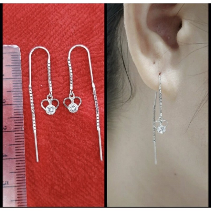 Anting tusuk panjang anting tusuk wanita anting perak 925 lapis emas putih S326