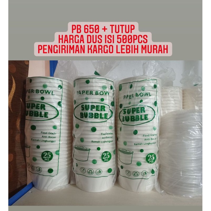 PAPERBOWL (1DUS) PAPER BOWL 650ML + TUTUP ISI 500 PCS SUPER BUBBLE HARGA DUS