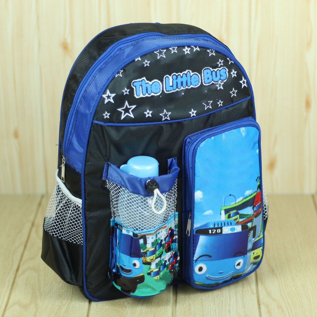 Tas Gendong Botol Little Bus Back Pack Anak Laki Laki Bahan Tebal Kuat Berkualitas Keren Trendy Kece