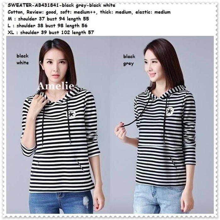 NEW SALE Sweater Kaos Hoodie Coat Blouse Wanita Korea Import Garis Hitam Putih SELLER.