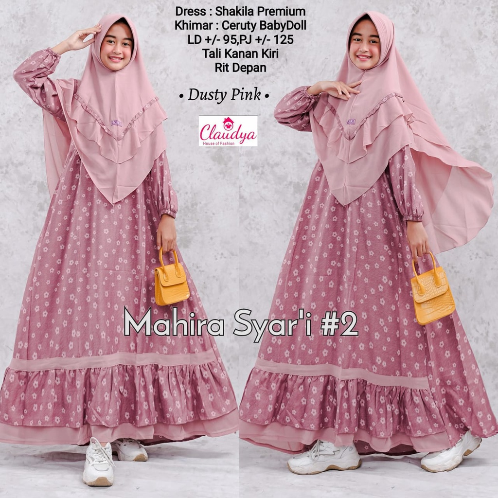 GAMIS + KHIMAR SYAR'I DENGAN TALI KANAN KIRI RIT DEPAN ~ BAHAN SHAKILA PREMIUM & CERUTI BABYDOLL ~ M