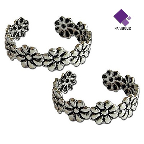 2pcs Cincin Jari Kaki Adjustable Warna Silver Gaya Vintage Untuk Wanita