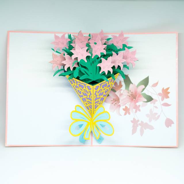 Pop Up Card Buket Bunga 3D- Flower Bouquet Kartu Ucapan Unik