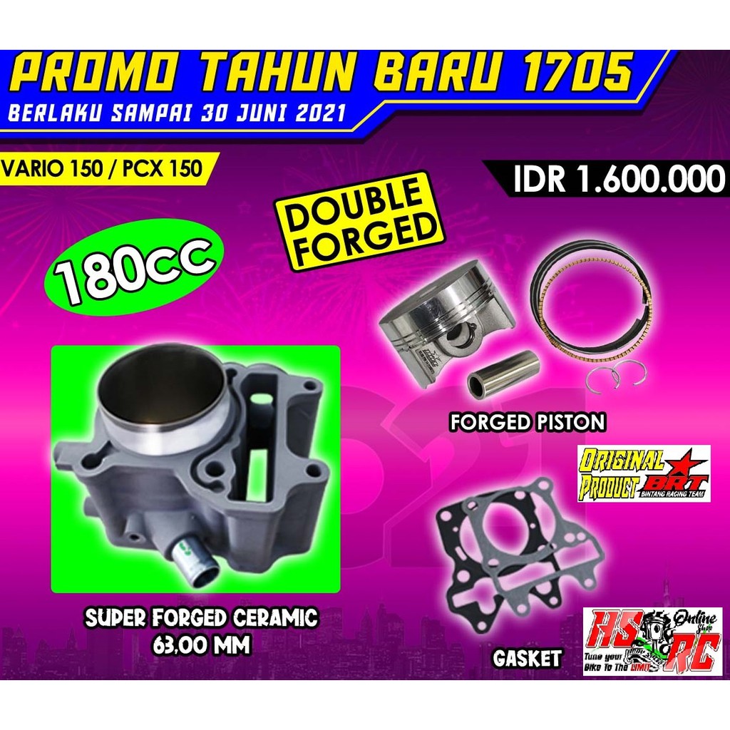 Paket Bore up BRT VARIO 150 PCX ADV Block Cylinder 63mm Boring Silinder Seher Piston Bore Up 180 Cc