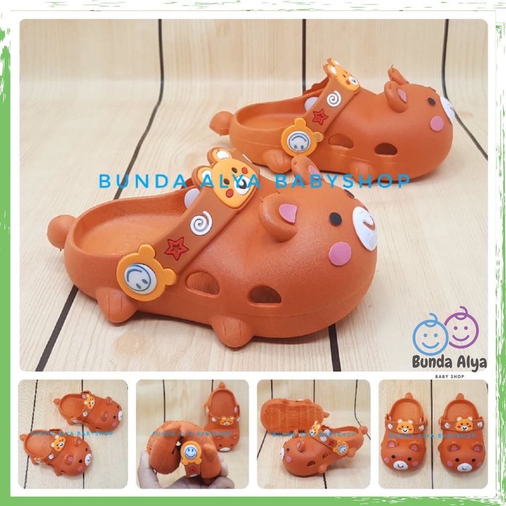 Sendal Anak Laki Laki IMPORT Usia 10 Bulan 1 2 3 4 Tahun ORANGE BEAR Karet Elastis - Sepatu Sandal Anak Cowok Motif Karakter Lucu Model Kekinian Anti Slip Size 18-23