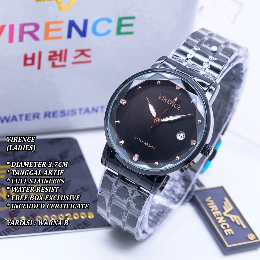 (FREE BOX) JAM TANGAN WANITA VIRENCE RANTAI BODY BULAT TANGGAL AKTIF