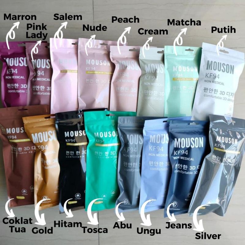 Masker KF94 Masker Mouson, Masker Korea, HIJAB dan NON HIJAB per pack