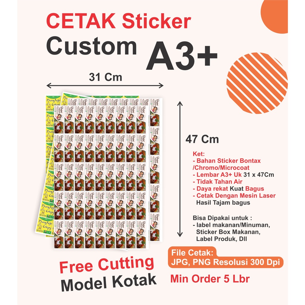 

Cetak Sticker A3+ Custom / Sticker Produk, Kemasan.