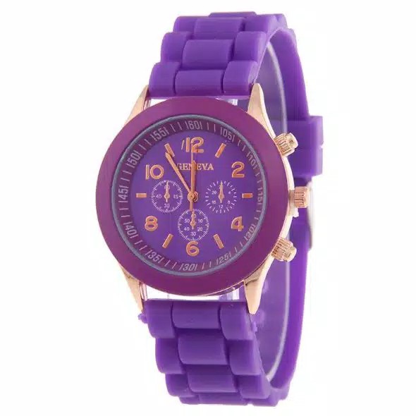 ✅COD [BBS] GENEVA Jam Tangan Wanita / Pria Analog Fashion Casual Women Wrist Quartz Watch rubber-ungu
