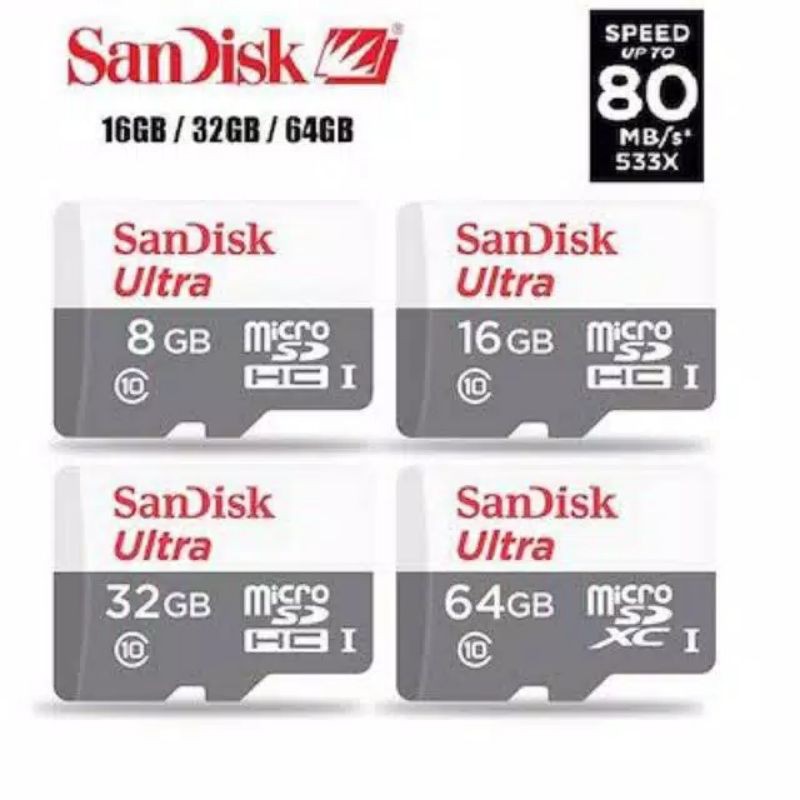 Memory Ultra Sandisk 32GB Class 10 Kecepatan Baca Hingga 80 MB/s*