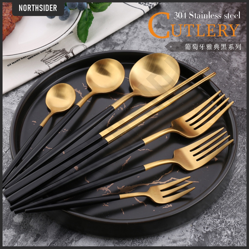 SENDOK GARPU PISAU STEAK KOREA - SPOON FORK KNIFE PORTUGUESE SAND GOLD