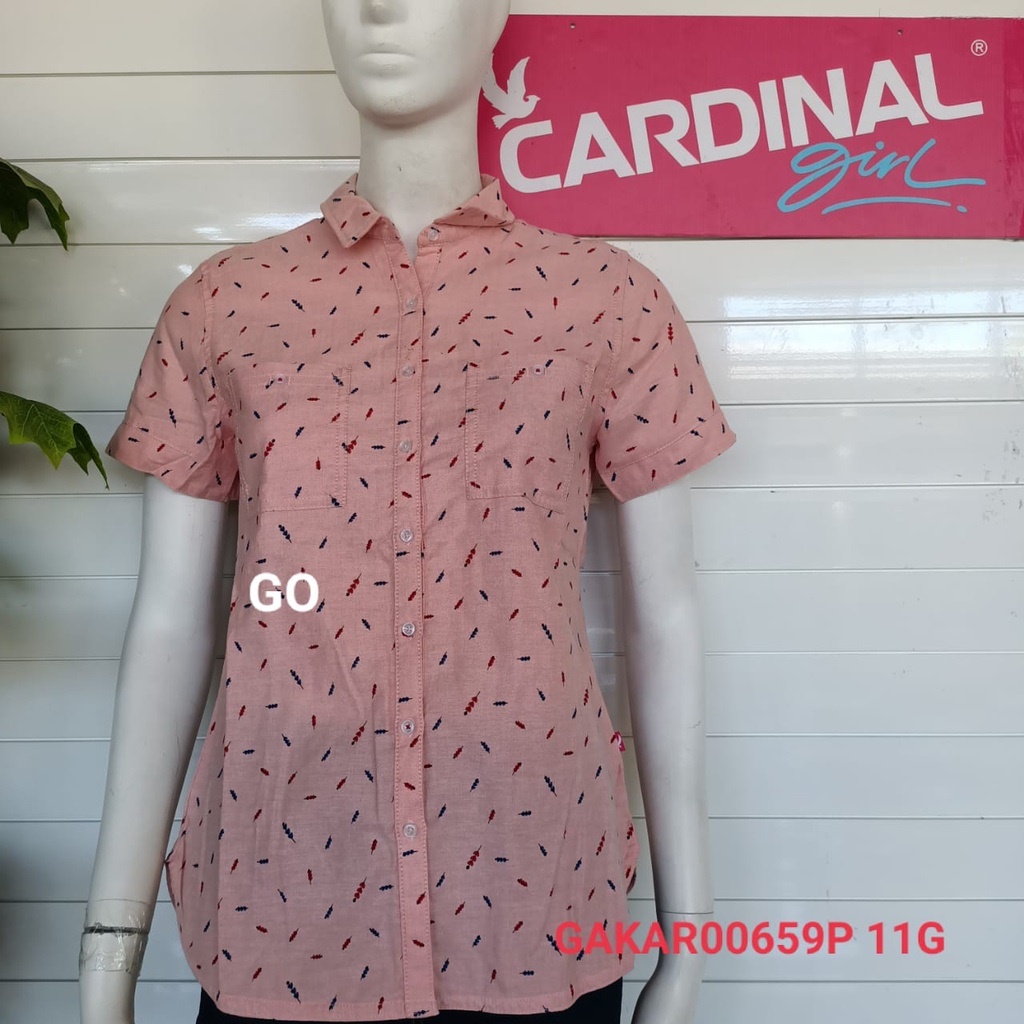 BB CARDINAL GIRL CD KEMEJA Pakaian Wanita Atasan Kemeja Casual Motif Polos Lengan Pendek Original