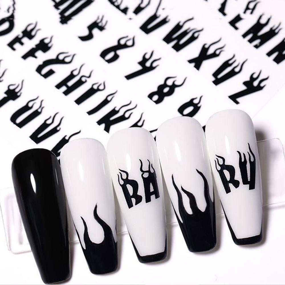 AUGUSTINA Agustina Flame Letter Nail Art Sticker Fashion Angka Pola Laser Foils Dekorasi Kuku DIY