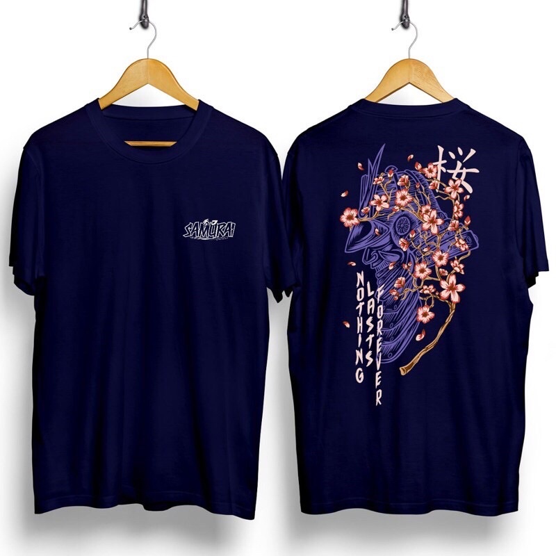 BAJU KAOS T SHIRT ATASAN DISTRO PRIA WANITA GAMBAR BELAKANG RONIN SAMURAI BUNGA SAKURA JEPANG JAPAN