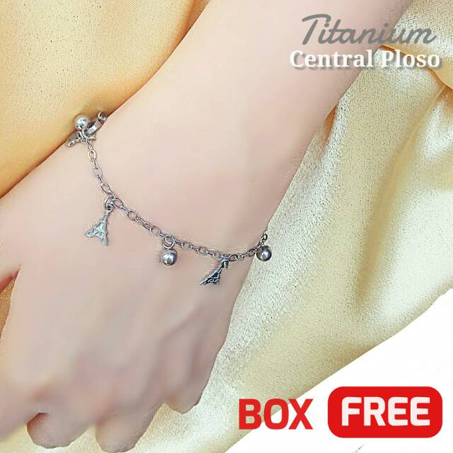 Gelang Tangan Paris Titanium Silver dan Gold 18k